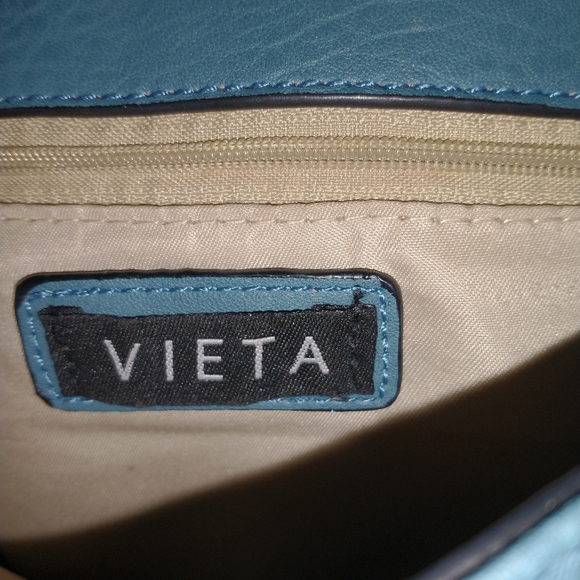 Vieta Fringed Blue Pebbled Leather Crossbody Purse with leather fringe - Picture 6 of 13